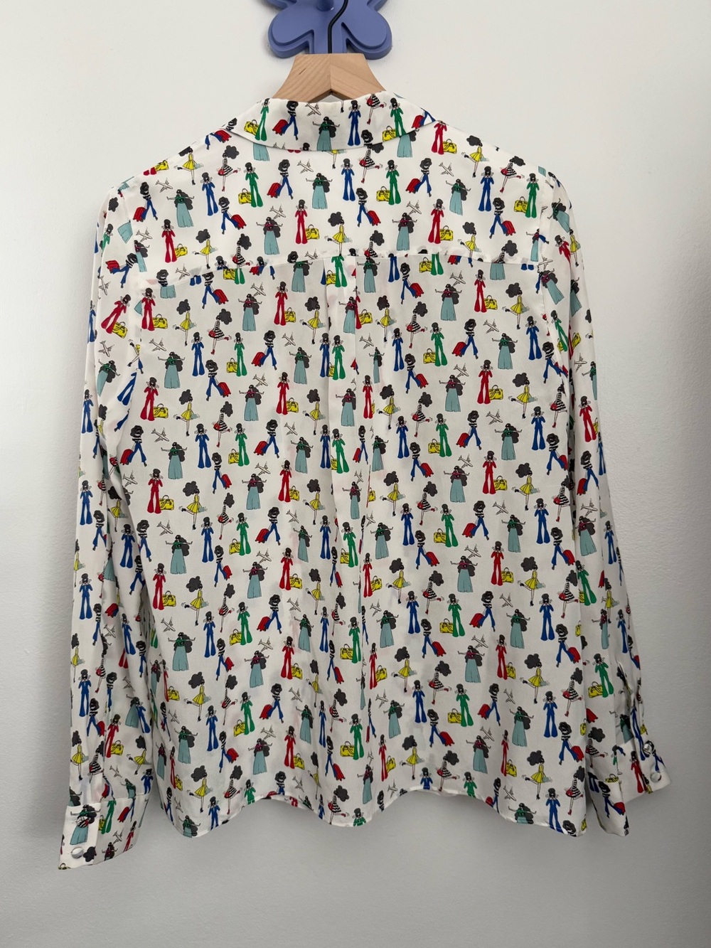 Alice Olivia Large Willa Passport Stace Print Silk Blouse White Colorful Office - Picture 5 of 8